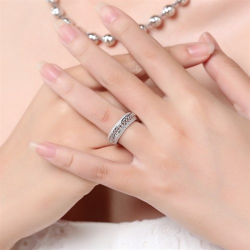 Nhẫn Bạc Nữ Đính Đá Mạ Vàng Trắng AvaJi AVJ.R000425 Màu Bạc