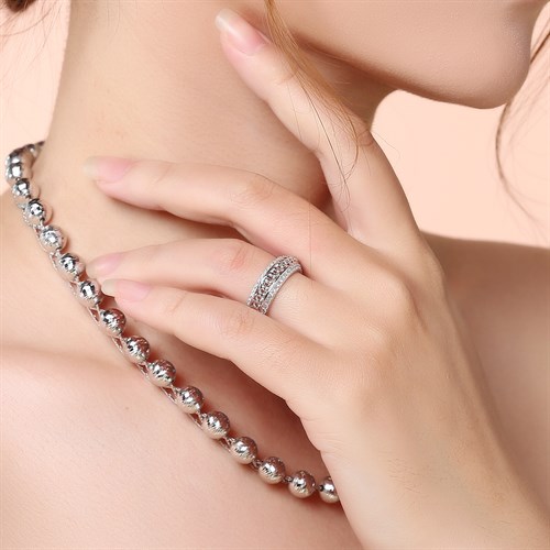 Nhẫn Bạc Nữ Đính Đá Mạ Vàng Trắng AvaJi AVJ.R000425 Màu Bạc