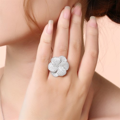 Nhẫn Bạc Nữ Đính Đá Mạ Vàng Trắng AvaJi AVJ.R000556 Màu Bạc