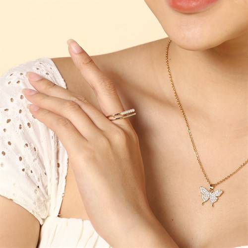 Nhẫn Hợp Kim Đính Ngọc Trai Nữ AvaJi AVJ.R000579.00 Màu Vàng