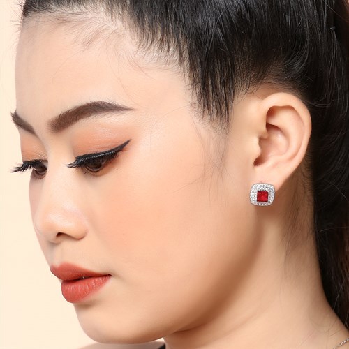 Bông Tai Hợp Kim Nữ AvaJi Đính Đá AVJ.E000075.00 Màu Bạc