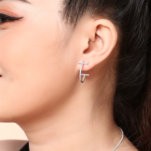 Bông Tai Hợp Kim Nữ AvaJi Đính Đá AVJ.E000091.00 Màu Bạc
