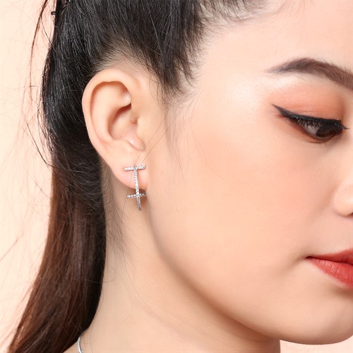 Bông Tai Hợp Kim Nữ AvaJi Đính Đá AVJ.E000091.00 Màu Bạc