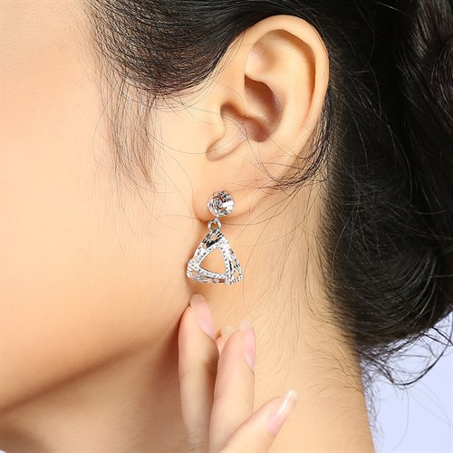Bông Tai Bạc Nữ Đính Đá Mạ Vàng Trắng AvaJi AVJ.E000098.00 Màu Bạc