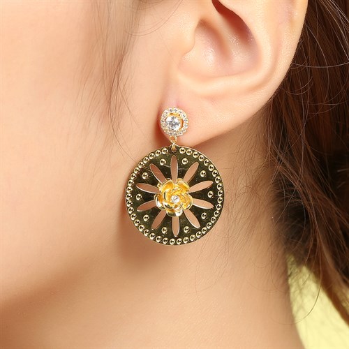 Bông Tai Bạc Nữ Đính Đá Mạ Vàng 18K AvaJi AVJ.E000102.00 Màu Vàng