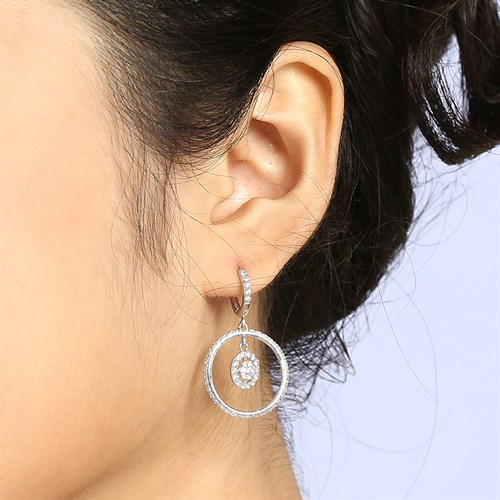 Bông Tai Bạc Nữ Đính Đá Mạ Vàng Trắng AvaJi AVJ.E000106.00 Màu Bạc