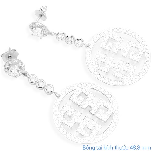 Bông Tai Bạc Nữ Đính Đá Mạ Vàng Trắng AvaJi AVJ.E000108.00 Màu Bạc