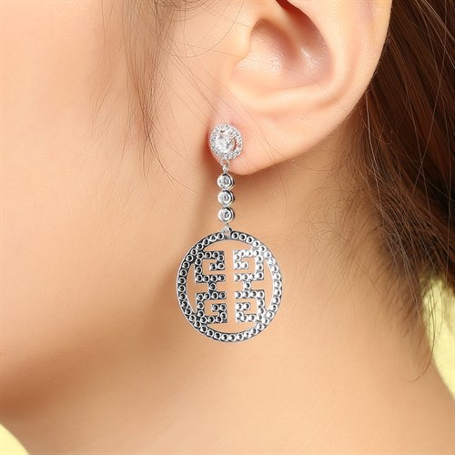 Bông Tai Bạc Nữ Đính Đá Mạ Vàng Trắng AvaJi AVJ.E000108.00 Màu Bạc