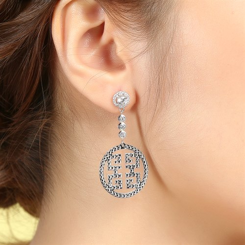 Bông Tai Bạc Nữ Đính Đá Mạ Vàng Trắng AvaJi AVJ.E000108.00 Màu Bạc