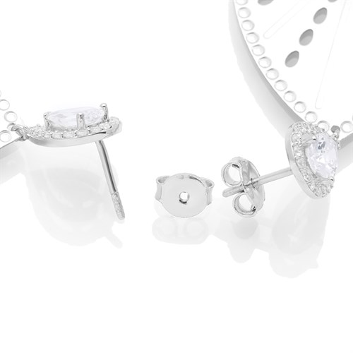 Bông Tai Bạc Nữ Đính Đá Mạ Vàng Trắng AvaJi AVJ.E000115.00 Màu Bạc