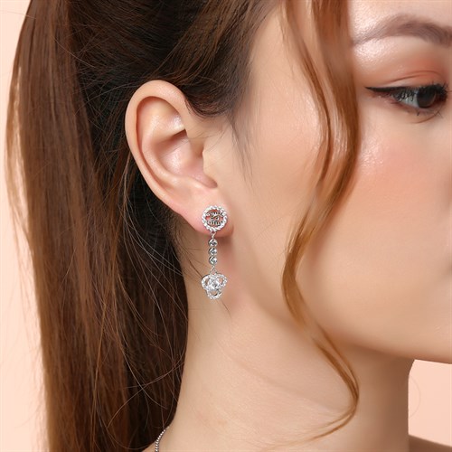 Bông Tai Bạc Nữ Đính Đá Mạ Vàng Trắng AvaJi AVJ.E000123.00 Màu Bạc