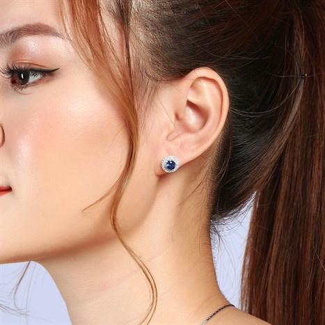 Bông Tai Bạc Nữ Đính Đá Mạ Vàng Trắng AvaJi AVJ.E000130.00 Màu Bạc