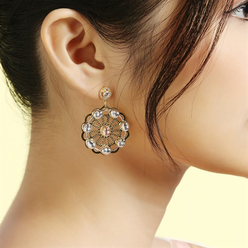 Bông Tai Bạc Nữ Đính Đá Mạ Vàng 18K AvaJi AVJ.E000135.00 Màu Vàng