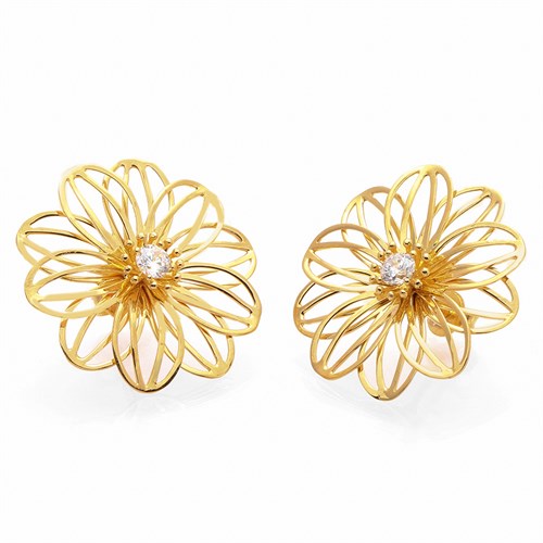 Bông Tai Bạc Nữ Đính Đá Mạ Vàng 18K AvaJi AVJ.E000136.00 Màu Vàng