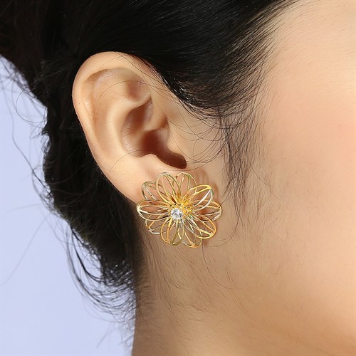 Bông Tai Bạc Nữ Đính Đá Mạ Vàng 18K AvaJi AVJ.E000136.00 Màu Vàng