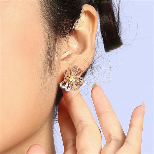 Bông Tai Bạc Nữ Đính Đá Mạ Vàng 18K AvaJi AVJ.E000137.00 Màu Vàng