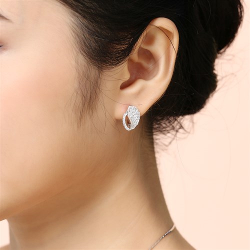 Bông Tai Bạc Nữ Đính Đá Mạ Vàng Trắng AvaJi AVJ.E000144.00 Màu Bạc