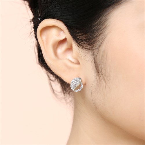 Bông Tai Bạc Nữ Đính Đá Mạ Vàng Trắng AvaJi AVJ.E000144.00 Màu Bạc
