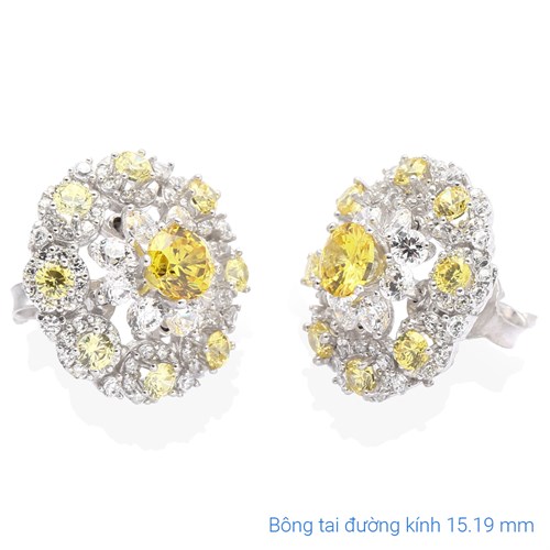 Bông Tai Bạc Nữ Đính Đá Mạ Vàng Trắng AvaJi AVJ.E000147.00 Màu Bạc