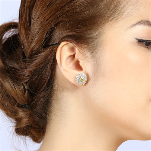 Bông Tai Bạc Nữ Đính Đá Mạ Vàng Trắng AvaJi AVJ.E000147.00 Màu Bạc