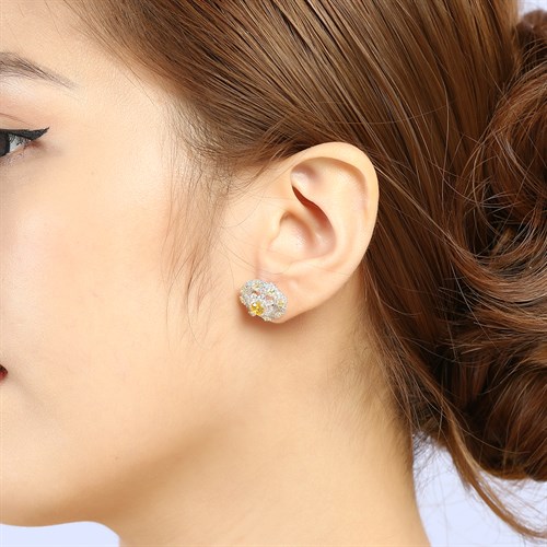 Bông Tai Bạc Nữ Đính Đá Mạ Vàng Trắng AvaJi AVJ.E000147.00 Màu Bạc