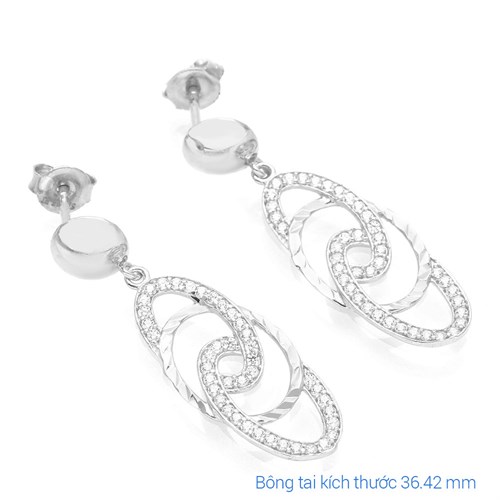 Bông Tai Bạc Nữ Đính Đá Mạ Vàng Trắng AvaJi AVJ.E000150.00 Màu Bạc