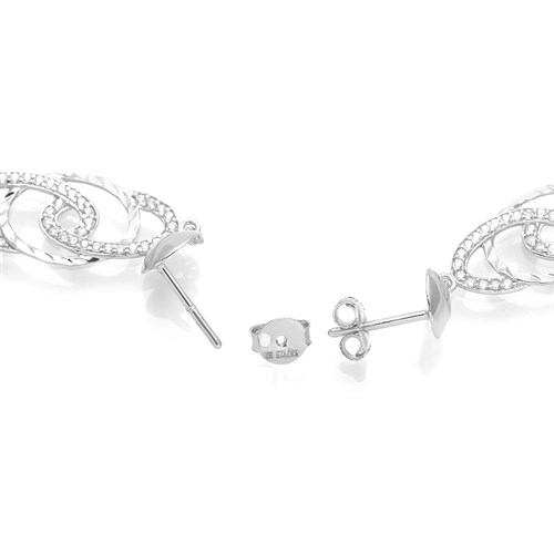 Bông Tai Bạc Nữ Đính Đá Mạ Vàng Trắng AvaJi AVJ.E000150.00 Màu Bạc