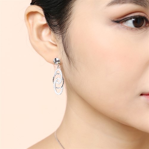 Bông Tai Bạc Nữ Đính Đá Mạ Vàng Trắng AvaJi AVJ.E000150.00 Màu Bạc