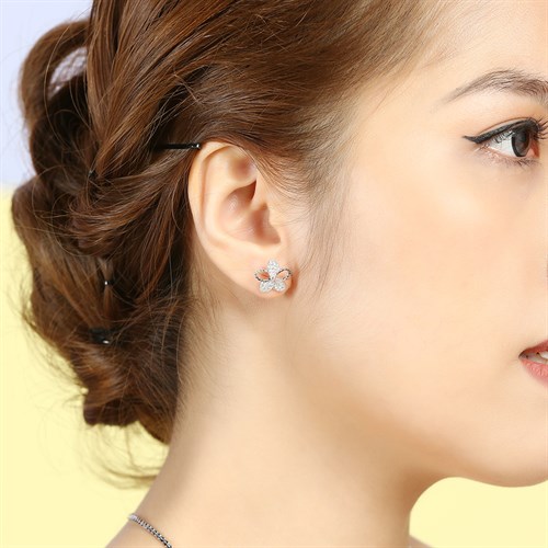 Bông Tai Bạc Nữ Đính Đá Mạ Vàng Trắng AvaJi AVJ.E000154.00 Màu Bạc