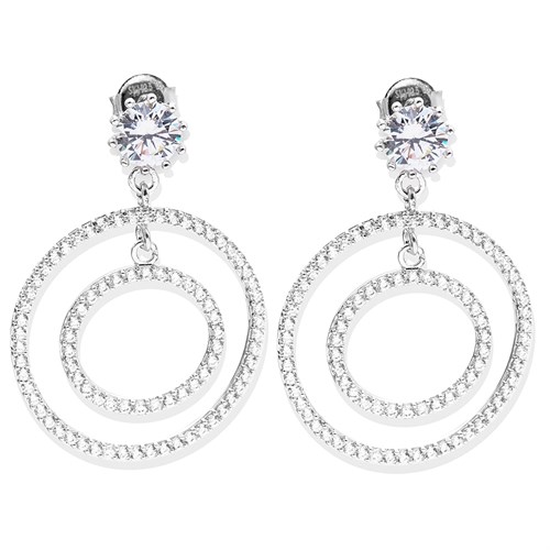 Bông Tai Bạc Nữ Đính Đá Mạ Vàng Trắng AvaJi AVJ.E000155.00 Màu Bạc