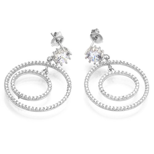 Bông Tai Bạc Nữ Đính Đá Mạ Vàng Trắng AvaJi AVJ.E000155.00 Màu Bạc