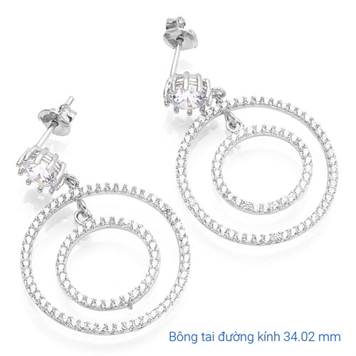 Bông Tai Bạc Nữ Đính Đá Mạ Vàng Trắng AvaJi AVJ.E000155.00 Màu Bạc