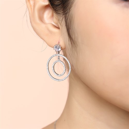 Bông Tai Bạc Nữ Đính Đá Mạ Vàng Trắng AvaJi AVJ.E000155.00 Màu Bạc