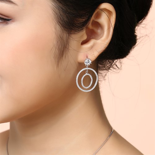 Bông Tai Bạc Nữ Đính Đá Mạ Vàng Trắng AvaJi AVJ.E000155.00 Màu Bạc