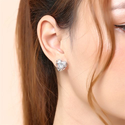 Bông Tai Bạc Nữ Đính Đá Mạ Vàng Trắng AvaJi AVJ.E000156.00 Màu Bạc