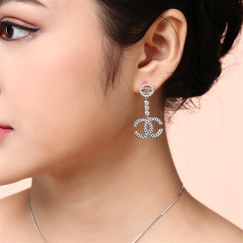 Bông Tai Bạc Nữ Đính Đá Mạ Vàng Trắng AvaJi AVJ.E000159.00 Màu Bạc