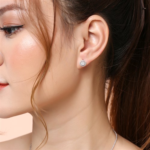 Bông Tai Bạc Nữ Đính Đá Mạ Vàng Trắng AvaJi AVJ.E000160.00 Màu Bạc