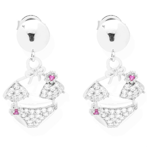 Bông Tai Bạc Nữ Đính Đá Mạ Vàng Trắng AvaJi AVJ.E000162.00 Màu Bạc