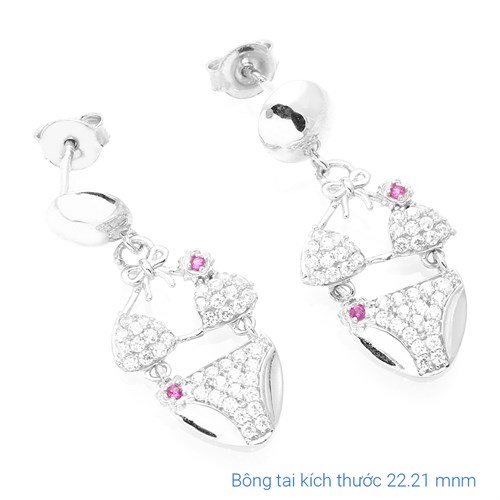 Bông Tai Bạc Nữ Đính Đá Mạ Vàng Trắng AvaJi AVJ.E000162.00 Màu Bạc