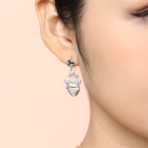 Bông Tai Bạc Nữ Đính Đá Mạ Vàng Trắng AvaJi AVJ.E000162.00 Màu Bạc