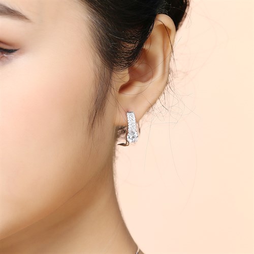 Bông Tai Bạc Nữ Đính Đá Mạ Vàng Trắng AvaJi AVJ.E000163.00 Màu Bạc