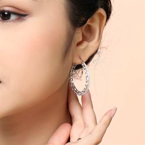 Bông Tai Bạc Nữ Đính Đá Mạ Vàng Trắng AvaJi AVJ.E000167.00 Màu Bạc