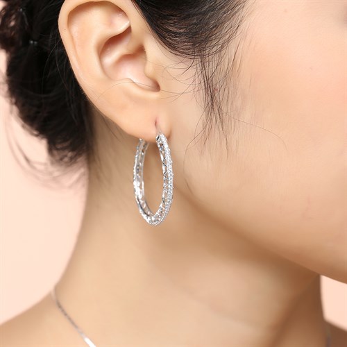 Bông Tai Bạc Nữ Đính Đá Mạ Vàng Trắng AvaJi AVJ.E000167.00 Màu Bạc