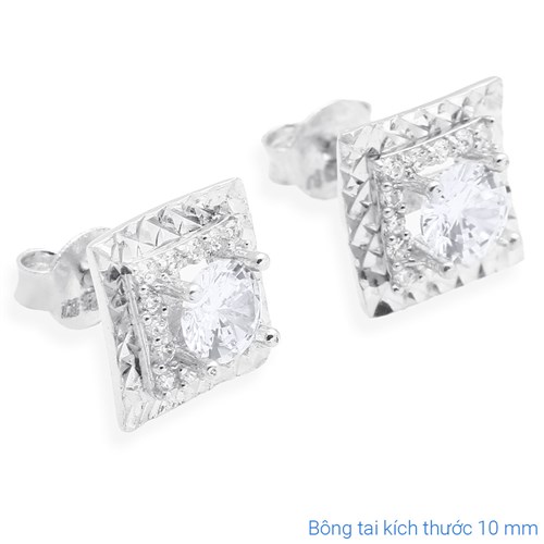Bông Tai Bạc Nữ Đính Đá Mạ Vàng Trắng AvaJi AVJ.E000171.00 Màu Bạc