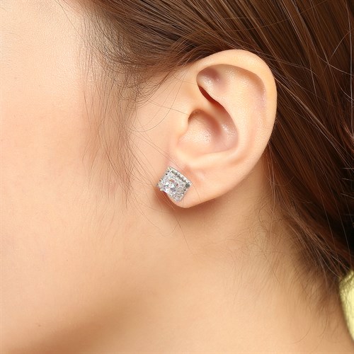 Bông Tai Bạc Nữ Đính Đá Mạ Vàng Trắng AvaJi AVJ.E000171.00 Màu Bạc