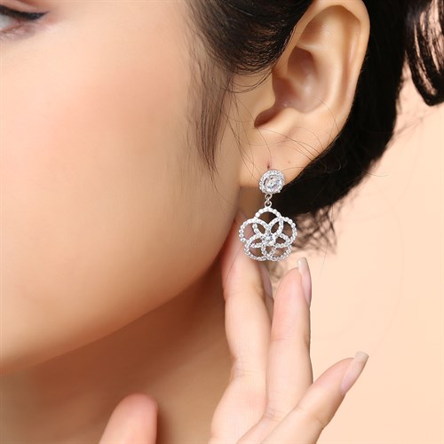 Bông Tai Bạc Nữ Đính Đá Mạ Vàng Trắng AvaJi AVJ.E000173.00 Màu Bạc