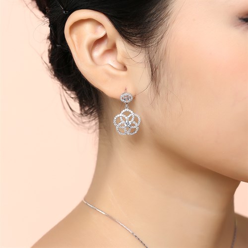 Bông Tai Bạc Nữ Đính Đá Mạ Vàng Trắng AvaJi AVJ.E000173.00 Màu Bạc