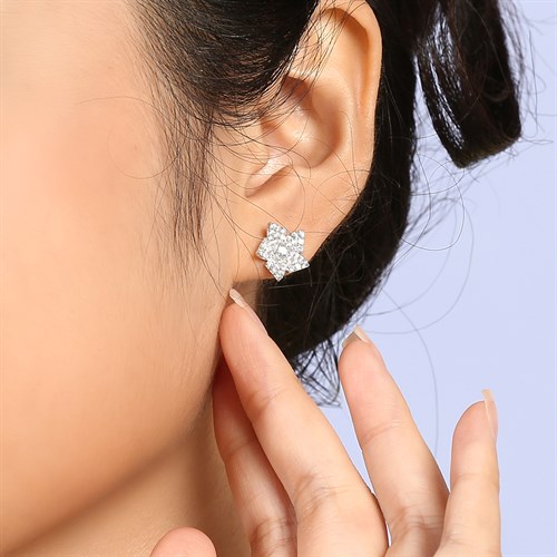 Bông Tai Bạc Nữ Đính Đá Mạ Vàng Trắng AvaJi AVJ.E000176.00 Màu Bạc