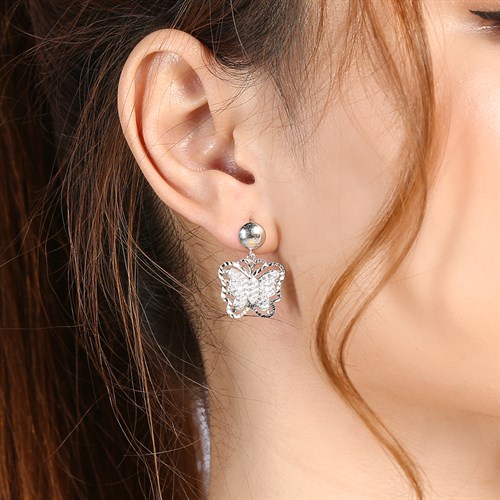 Bông Tai Bạc Nữ Đính Đá Mạ Vàng Trắng AvaJi AVJ.E000179.00 Màu Bạc