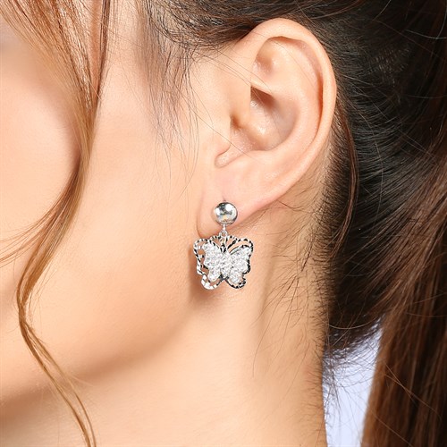 Bông Tai Bạc Nữ Đính Đá Mạ Vàng Trắng AvaJi AVJ.E000179.00 Màu Bạc